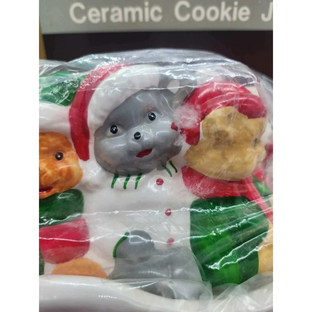 Vintage Christmas Ceramic Cookie Jar Santa Sleigh Animals cat bear